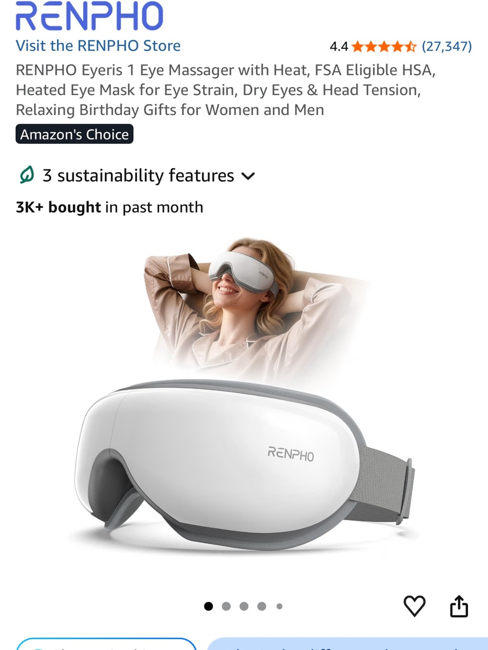 RENPHO Heated Eye Massager in White and Gray